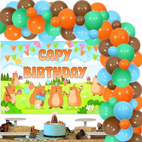 Wonmelody Capybara Geburtstag Dekorationen Capy Geburtstag Backdrop Banner Ballon Girlande Kit für Mädchen Jungen niedlich Cartoon Capybara BDAY Decors Woodland Tiere braun Haustier Party Wonmelody Capybara Geburtstag Dekorationen Capy Geburtstag Backdrop Banner Ballon Girlande Kit für Mädchen Jungen niedlich Cartoon Capybara BDAY Decors Woodland Tiere braun Haustier Party von Wonmelody