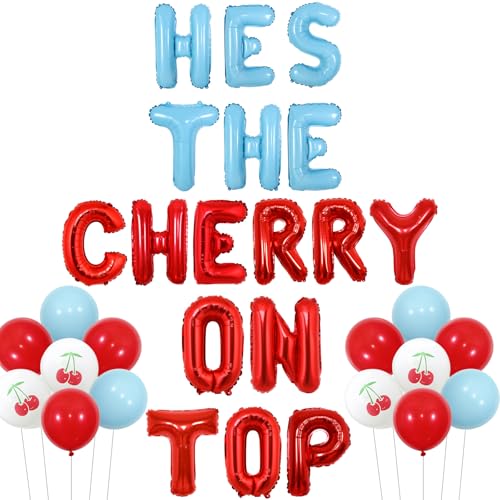 Wonmelody Cherry Babyparty-Dekorationen Junge He's the Cherry on Top Ballon Banner Kirsche Brautdusche Geburtstag Party Supplies Rote Früchte Party Supplies für Cherry Motto Geburtstagsparty Babyparty von Wonmelody