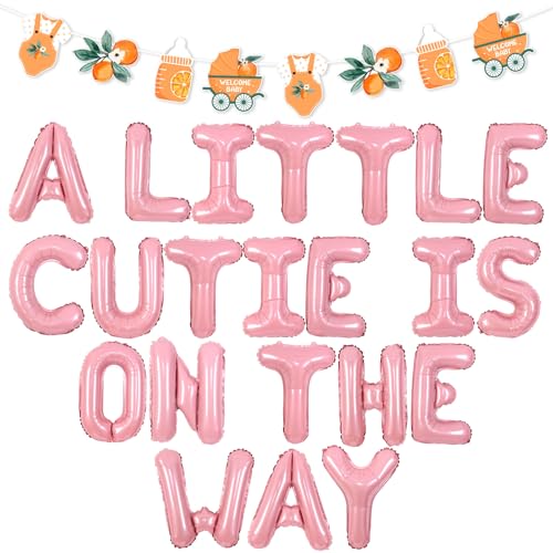 Wonmelody Citrus Babyparty-Dekorationen für Mädchen, "A Little Cutie is On the Way", rosa Ballon-Banner, Zitrusgirlanden, orange-rosa, Babyparty-Dekorationen für Obst-Thema, Neugeborenenen-Party Wonmelody Citrus Babyparty-Dekorationen für Mädchen, "A Little Cutie is On the Way", rosa Ballon-Banner, Zitrusgirlanden, orange-rosa, Babyparty-Dekorationen für Obst-Thema, Neugeborenenen-Party von Wonmelody
