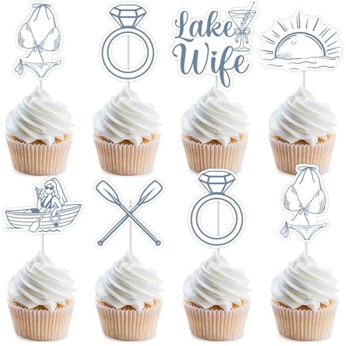 Wonmelody Cupcake-Topper für Junggesellinnenabschiede, Motiv: See, Ehefrau, Junggesellinnenabschied, Motiv: Liebe am See, Tischdekoration, Mädchenausflug, Campingzubehör für nautische Brautparty von Wonmelody