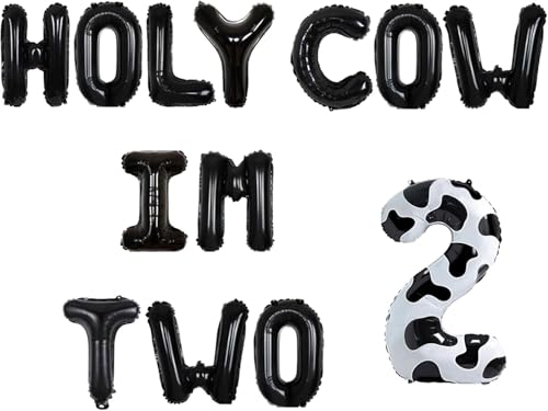 Wonmelody Dekoration zum 2. Geburtstag mit Kuhmotiven, Motiv: Heilige Kuh Ich bin zwei, Ballon-Banner Farmcow 2. Geburtstag, Partyzubehör, Nummer 2, Folienballon, Bauernhof, Tier, zweites Geburtstag von Wonmelody