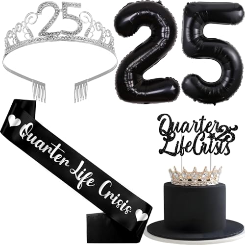 Wonmelody Dekoration zum 25. Geburtstag für Frauen, schwarze Schärpe zum 25. Geburtstag, Krone, 25. Geburtstag, Partygeschenke, Kuchenaufsätze, geben Sie ihr jubelnde 25. Geburtstag Wonmelody Dekoration zum 25. Geburtstag für Frauen, schwarze Schärpe zum 25. Geburtstag, Krone, 25. Geburtstag, Partygeschenke, Kuchenaufsätze, geben Sie ihr jubelnde 25. Geburtstag von Wonmelody