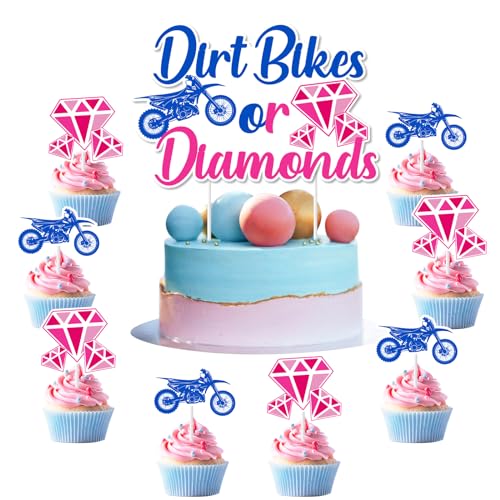 Wonmelody Dirt Bikes oder Diamonds Tortenaufsatz, Motiv: Dirt Bikes oder Diamonds, Deko, für Sie oder Ihn, rosa und blau, Junge oder Mädchen, was wird Baby sein Geschlecht enthüllen, Babyparty von Wonmelody