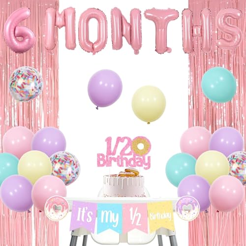 Wonmelody Donut 1/2 Geburtstag Party Dekorationen 6 Monate Donut Geburtstag Dekorationen It'S My 1/2 Bday Banner Sweet Candy 6 Monate Folienballon Kuchen Topper für ein halbes Jahr Mädchen von Wonmelody