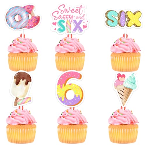 Wonmelody Donut 6. Geburtstag, Party, 24 Stück, Eiscreme, Donut-Cupcake-Topper, Dekoration, süße und freche Geburtstagsparty-Dekoration mit Pastellkreiden, Donut-Kuchenaufsätze, Zubehör für 6. Donuts Wonmelody Donut 6. Geburtstag, Party, 24 Stück, Eiscreme, Donut-Cupcake-Topper, Dekoration, süße und freche Geburtstagsparty-Dekoration mit Pastellkreiden, Donut-Kuchenaufsätze, Zubehör für 6. Donuts von Wonmelody