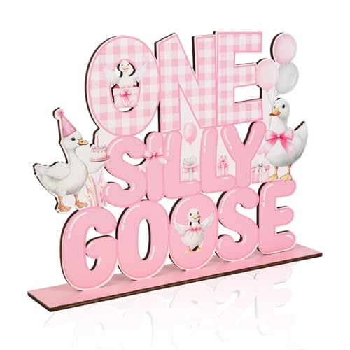 Wonmelody Eine alberne Gans Geburtstagsdekoration Mädchen Lustiges Gans Schreibtischschild Rosa Ein alberner Gänse Geburtstag Mittelstück für Tisch Holz Gänse Tischdekoration Zubehör für von Wonmelody