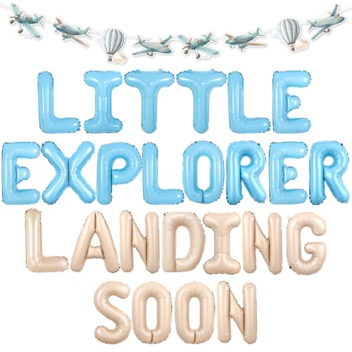 Wonmelody Flugzeug-Babyparty-Dekor, kleiner Entdecker, bald landet, Babyparty, Dekoration, Ballon-Banner, blaues Flugzeug-Girlanden, Abenteuer, erwartet Neugeborenen-Zubehör für Jungen, Vintage Wonmelody Flugzeug-Babyparty-Dekor, kleiner Entdecker, bald landet, Babyparty, Dekoration, Ballon-Banner, blaues Flugzeug-Girlanden, Abenteuer, erwartet Neugeborenen-Zubehör für Jungen, Vintage von Wonmelody