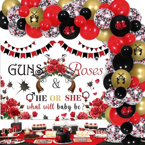 Wonmelody Guns or Roses Gender Reveal Decorations He or She What Will Baby Be Backdrop Boy or Girl Gender Reveal Balloon Garland Kit Boy or Girl Gender Reveal Decors for Red and Black Baby Shower Wonmelody Guns or Roses Gender Reveal Decorations He or She What Will Baby Be Backdrop Boy or Girl Gender Reveal Balloon Garland Kit Boy or Girl Gender Reveal Decors for Red and Black Baby Shower von Wonmelody