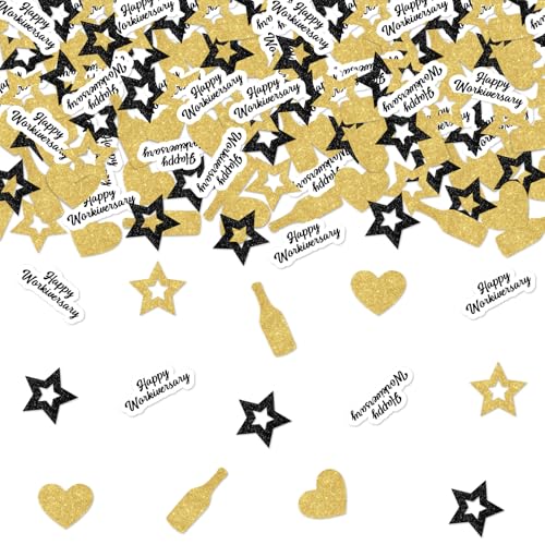 Wonmelody Happy Workiversary Decor Konfetti, 200 Stück, für Arbeiter, Woche, Büro, Arbeitsparty, 30. Hochzeitstag, Tischdekoration, Streukonfetti, 30 - 40 Jahre, Mitarbeiterbedarf, Schwarz / Gold von Wonmelody