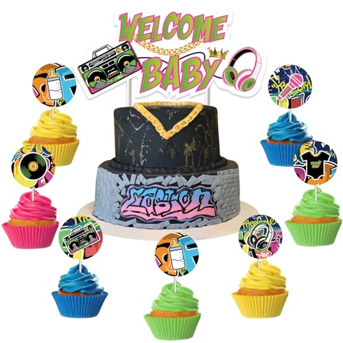 Wonmelody Hip-Hop-Babyparty-Dekoration, 25 Stück, 90er-Jahre-Babyparty-Cupcake-Topper mit Willkommens-Baby-Cupcake-Topper, Retro-Hip-Hop-Dekoration der 1990er-Jahre, Dekoration für die 80er-90er-Jahre Wonmelody Hip-Hop-Babyparty-Dekoration, 25 Stück, 90er-Jahre-Babyparty-Cupcake-Topper mit Willkommens-Baby-Cupcake-Topper, Retro-Hip-Hop-Dekoration der 1990er-Jahre, Dekoration für die 80er-90er-Jahre von Wonmelody