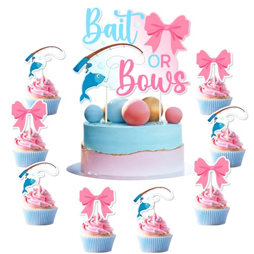 Wonmelody Köder- oder Schleifen-Kuchenaufsätze, Deko, Gone Fishing, für Fische oder Fische, für Jungen oder Mädchen, rosa oder blau, Babyparty, Prinz oder Prinzessin, Geschlechtsoffenbarung, Party von Wonmelody