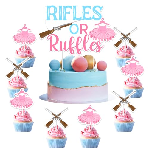 Wonmelody Kuchendekoration mit Gewehren oder Rüschen, rosa oder blau, für Jungen oder Mädchen, er oder sie, für Jungen, Mädchen, Party, Babykleidung, Pistole, Kuchendekoration für Babyparty Wonmelody Kuchendekoration mit Gewehren oder Rüschen, rosa oder blau, für Jungen oder Mädchen, er oder sie, für Jungen, Mädchen, Party, Babykleidung, Pistole, Kuchendekoration für Babyparty von Wonmelody