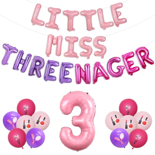 Wonmelody Little Miss Threenager Geburtstagsdekoration, Little Miss Threenager, Ballon-Banner, Spa-Thema, Nummer 3, Luftballons, Make-up, 3. Geburtstag, für Schönheitssalon, Geburtstag Wonmelody Little Miss Threenager Geburtstagsdekoration, Little Miss Threenager, Ballon-Banner, Spa-Thema, Nummer 3, Luftballons, Make-up, 3. Geburtstag, für Schönheitssalon, Geburtstag von Wonmelody