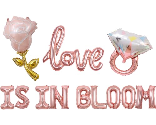Wonmelody Love is in Bloom Brautparty-Dekorationen Love is in Bloom Roségold-Ballonbanner, Rosen- und Diamantring-Luftballons für Blumen-Brautparty, Verlobung, Hochzeit, Junggesellenabschied, von Wonmelody