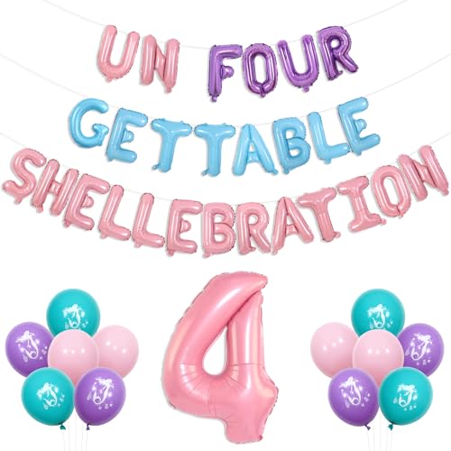 Wonmelody Meerjungfrau 4. Geburtstag Dekorationen Unvergessliche Shellebration Dekoration Ballon Banner Perle Muschel Nummer 4 Ballon Ozean Thema unter dem Meer Kleine Meerjungfrau 4. Geburtstag von Wonmelody