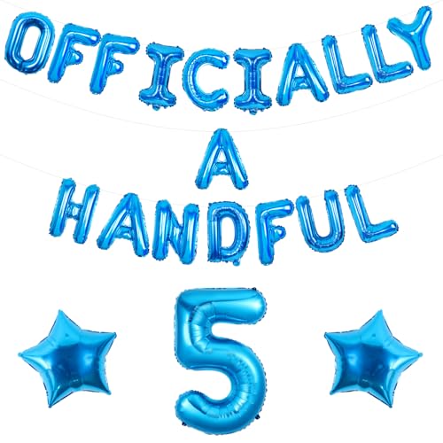 Wonmelody Offiziell eine Handvoll 5. Geburtstag Dekorationen Blau Offiziell eine Handvoll Ballon Banner Hi Five Geburtstag Party Dekor Nummer 5 Stern Ballon Blau Happy 5th Bday Supplies für Jungen von Wonmelody