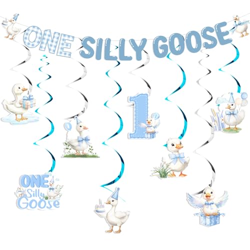Wonmelody One Silly Goose Geburtstagsdekoration Junge Silly Goose 1. Geburtstag Banner Girlanden Gänse hängende Dekoration blau hängende Wirbel Decke Luftschlangen Lustige Gänse Bday Supplies für Wonmelody One Silly Goose Geburtstagsdekoration Junge Silly Goose 1. Geburtstag Banner Girlanden Gänse hängende Dekoration blau hängende Wirbel Decke Luftschlangen Lustige Gänse Bday Supplies für von Wonmelody