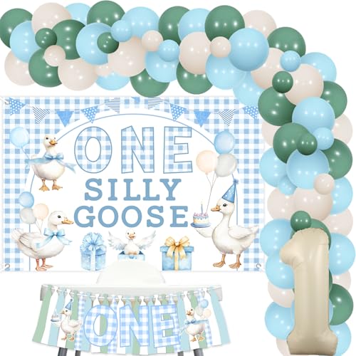 Wonmelody One Silly Goose Geburtstagsdekoration für Jungen, eine alberne Gans, Geburtstags-Hintergrund, Banner, Gänse, Hochstuhl-Banner, grün-blauer Ballonbogen, blaues Gingham-Muster, Partyzubehör Wonmelody One Silly Goose Geburtstagsdekoration für Jungen, eine alberne Gans, Geburtstags-Hintergrund, Banner, Gänse, Hochstuhl-Banner, grün-blauer Ballonbogen, blaues Gingham-Muster, Partyzubehör von Wonmelody