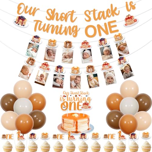 Wonmelody Pancakes First Birthday Decorations Our Short Stack is Turning One Banner Pancake Cake Topper Nb 1st Birthday Pancakes Photo Banner Brunch Breakfast Stack Party Supplies for 1st Boy Girl von Wonmelody