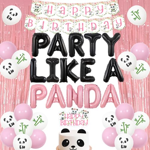 Wonmelody Panda Birthday Party Decorations Pink Party Like A Panda Balloon Banner Decorations Panda Happy Birthday Banner Hanging Decor Panda Cake Toppers Panda Party Decorations for Girls Birthday von Wonmelody