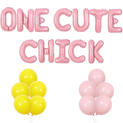 Wonmelody Party-Dekoration für den 1. Geburtstag mit Küken-Motiv, ein niedliches Küken-Geburtstagsdekor, Ballon-Banner, "This Chicken Is One"-Ballon, Gelb / Rosa, Barnyard Farm-Tier-Party-Dekor für Wonmelody Party-Dekoration für den 1. Geburtstag mit Küken-Motiv, ein niedliches Küken-Geburtstagsdekor, Ballon-Banner, "This Chicken Is One"-Ballon, Gelb / Rosa, Barnyard Farm-Tier-Party-Dekor für von Wonmelody
