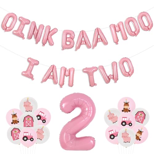 Wonmelody Partydekoration für den 2. Geburtstag, Motiv: Bauernhoftiere, rosa Oink Baa Moo I Am Two Ballon, Banner, Esel, Scheune, Luftballons, Moo Moo I Am Two Dekor, Barnyard 2. Geburtstag, Zubehör Wonmelody Partydekoration für den 2. Geburtstag, Motiv: Bauernhoftiere, rosa Oink Baa Moo I Am Two Ballon, Banner, Esel, Scheune, Luftballons, Moo Moo I Am Two Dekor, Barnyard 2. Geburtstag, Zubehör von Wonmelody