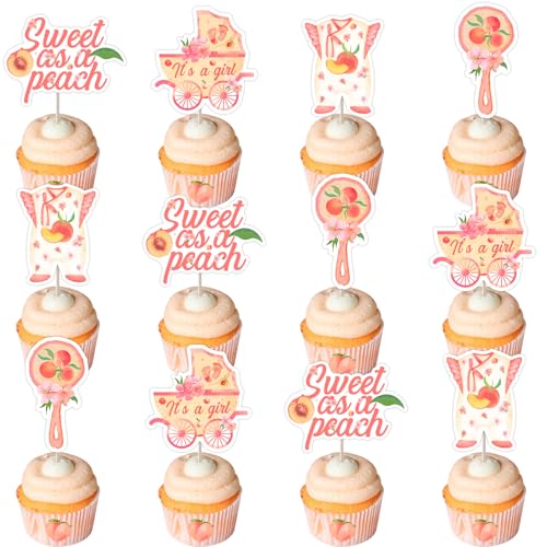 Wonmelody Pfirsichfarbene Babyparty-Dekoration für Mädchen, süß wie ein pfirsichfarbener Cupcake-Topper, ein süßer kleiner Pfirsich ist unterwegs, Babyparty-Dekoration, Pfirsich-Cupcake-Dekorationen, von Wonmelody