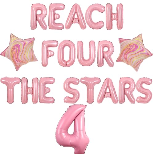 Wonmelody Reach 4 the Stars Geburtstagsdekorationen Mädchen erreichen 4 die Sterne Geburtstag Ballon Banner Out Space 4th Party Decor Pink Astronaut Galaxy Planet Supplies for Out of This World Rocket von Wonmelody