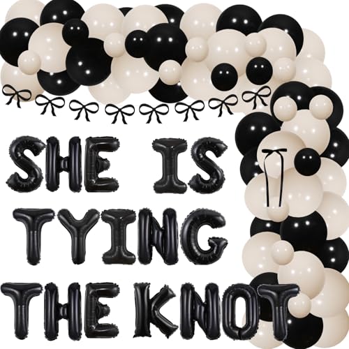Wonmelody Schwarze Schleife Brautdusche Dekor Sie 's Tying the Knot Brautdusche Dekor Sie 's Tying the Knot Ballon Banner Girlanden Bogen Ballonbogen für Bogen Kokette Brautdusche von Wonmelody