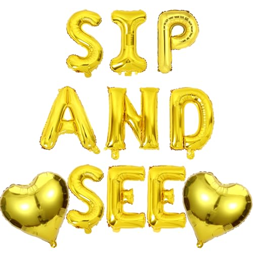 Wonmelody Sip and See Dekorationen mit Sip and See Ballonbanner Baby Streuen Baby Shower Banner Gold Neugeborene Gold Babyparty Dekoration für Willkommensschild Meet and Greet Babyparty von Wonmelody