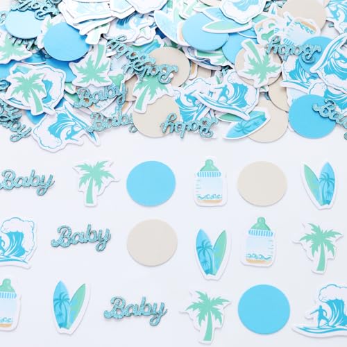 Wonmelody Surf Baby Shower Party Decorations 200pcs Baby On Board Surfing Confetti Summer Beach Table Decors Scatter Surfboard Tropical Wave Confetti for Welcome Baby Swimming Pool Sports Baby Shower von Wonmelody