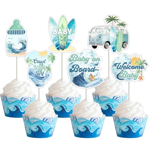 Wonmelody Surf Babyparty-Dekorationen, 36 Stück, Baby an Bord, Cupcake-Topper, Babyparty-Tischdekoration, Baby an Bord, Babyparty-Dekorationen, Willkommen Baby, Sommer, Strand, hawaiianische Wonmelody Surf Babyparty-Dekorationen, 36 Stück, Baby an Bord, Cupcake-Topper, Babyparty-Tischdekoration, Baby an Bord, Babyparty-Dekorationen, Willkommen Baby, Sommer, Strand, hawaiianische von Wonmelody