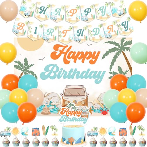 Wonmelody Surf-Geburtstagsparty-Dekoration, Blau, Orange, Vintage-Stil, alles Gute zum Geburtstag, Hintergrund, Sommer-Surf-Geburtstagsbanner, Partyzubehör, The Big One, Deko-Kuchenaufsatz, Wonmelody Surf-Geburtstagsparty-Dekoration, Blau, Orange, Vintage-Stil, alles Gute zum Geburtstag, Hintergrund, Sommer-Surf-Geburtstagsbanner, Partyzubehör, The Big One, Deko-Kuchenaufsatz, von Wonmelody