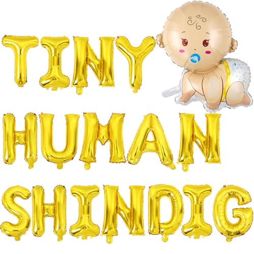 Wonmelody Tiny Human Shindig Babyparty-Dekoration Gold Tiny Human Shindig Ballon-Banner für Jungen-Mädchen-Babyparty-Party-Dekor Minimalistisches Babyparty-Dekor für Jungen- oder Mädchen-Gender- von Wonmelody