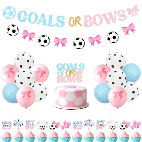 Wonmelody Tore oder Bögen, Dekoration für Tore oder Schleifen, Banner, Girlanden, Cupcake-Topper, Fußball-Thema, Babyparty, Dekoration, It's A Boy or Girl Supplies für Sportbögen, Rosa, Blau, He or von Wonmelody
