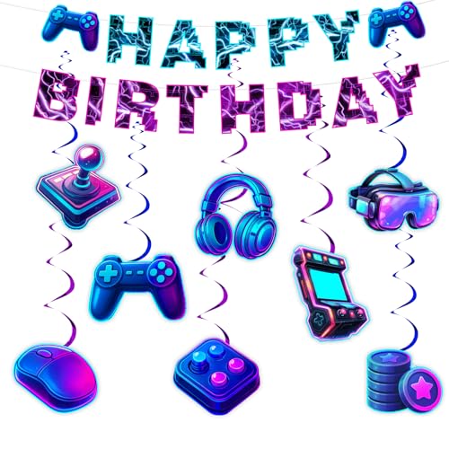 Wonmelody Videospiel Geburtstag Party Dekor Blau Lila Spiel Happy Birthday Banner Teen Gaming Hängende Wirbel Fluoreszierende Veranstaltung Party Dekor Level Up Familie Gamer Geburtstag Supplies für Wonmelody Videospiel Geburtstag Party Dekor Blau Lila Spiel Happy Birthday Banner Teen Gaming Hängende Wirbel Fluoreszierende Veranstaltung Party Dekor Level Up Familie Gamer Geburtstag Supplies für von Wonmelody