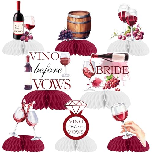 Wonmelody Wein-Bachelorette-Party-Dekoration, 8 Stück, Vino vor Gelübden, Wabenaufsätze, Vino vor Gelübden, Junggesellinnenabschied, Weinprobe, Burgunderrot, Tischdekoration für Wein, Brautparty von Wonmelody