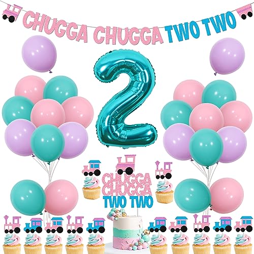 Wonmelody Zug-Geburtstagsdekorationen für Chugga Chugga Two, zwei Partyzubehör für Mädchen im 2. Jahr, mit Chugga Chugga Two Two-Banner, Geburtstags-Cupcake-Topper, Zug-Partyzubehör für den 2 Wonmelody Zug-Geburtstagsdekorationen für Chugga Chugga Two, zwei Partyzubehör für Mädchen im 2. Jahr, mit Chugga Chugga Two Two-Banner, Geburtstags-Cupcake-Topper, Zug-Partyzubehör für den 2 von Wonmelody