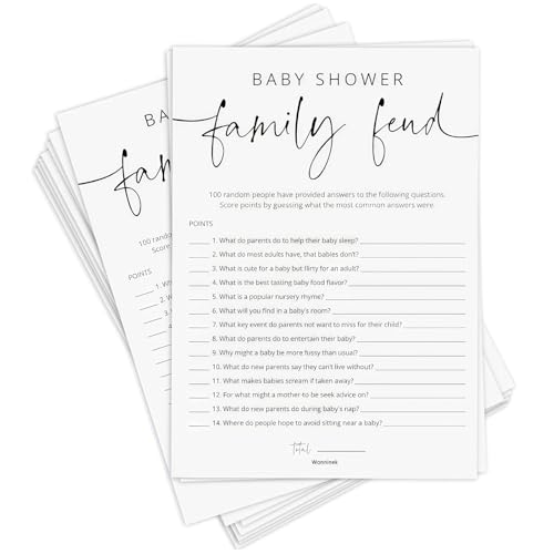 Wonninek Babyparty-Spiele, neutraler Stil für Jungen und Mädchen, lustiges Dusch-Spielpaket für 50 Gäste, weißes minimalistisches elegantes Design, Baby-Vorhersagekarten für Partyspiele mit 1 Wonninek Babyparty-Spiele, neutraler Stil für Jungen und Mädchen, lustiges Dusch-Spielpaket für 50 Gäste, weißes minimalistisches elegantes Design, Baby-Vorhersagekarten für Partyspiele mit 1 von Wonninek