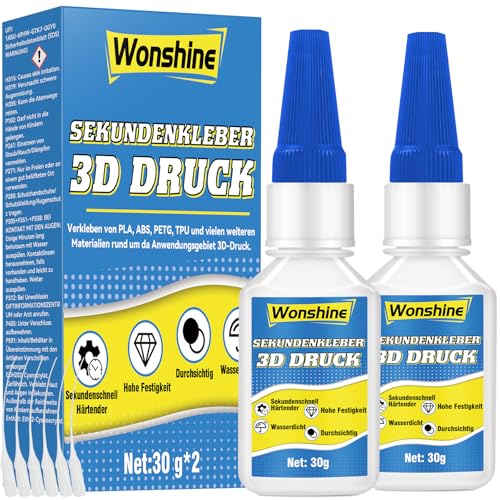 60g 3D Druck Kleber Extra Stark, Wasserfest Pla kleber, 3D Drucker Kleber Sekundenkleber, Anti-Trocknungsspitze, Schnell Aushärtend, 3D Kleber für PLA, ABS, PETG & TPU 60g 3D Druck Kleber Extra Stark, Wasserfest Pla kleber, 3D Drucker Kleber Sekundenkleber, Anti-Trocknungsspitze, Schnell Aushärtend, 3D Kleber für PLA, ABS, PETG & TPU von Wonshine