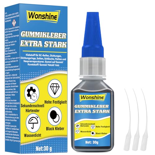 Gummikleber Extra Stark Wasserfest 30 g, Wasserfester Kleber für Gummi, Reifen, Schuhe, Gürtel, Schläuche, Matten und Weitere Gummiprodukte, mit Anti-Trocknungsspitze Gummikleber Extra Stark Wasserfest 30 g, Wasserfester Kleber für Gummi, Reifen, Schuhe, Gürtel, Schläuche, Matten und Weitere Gummiprodukte, mit Anti-Trocknungsspitze von Wonshine