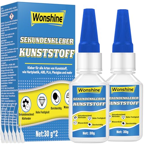 Kunststoffkleber Extra Stark, Modellbau Kleber Wasserfester und Hitzebeständiger, mit Anti-Trocknungsspitze, Plastikkleber für Kunststoff, Modell, Acrylglas, PLA, 30 g*2 Kunststoffkleber Extra Stark, Modellbau Kleber Wasserfester und Hitzebeständiger, mit Anti-Trocknungsspitze, Plastikkleber für Kunststoff, Modell, Acrylglas, PLA, 30 g*2 von Wonshine