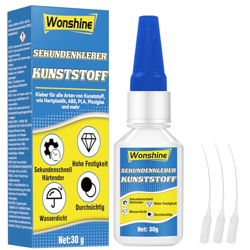 Kunststoffkleber Extra Stark, Modellbau Kleber Wasserfester und Hitzebeständiger, mit Anti-Trocknungsspitze, Plastikkleber für Kunststoff, Modell, Acrylglas, PLA, 30 g Kunststoffkleber Extra Stark, Modellbau Kleber Wasserfester und Hitzebeständiger, mit Anti-Trocknungsspitze, Plastikkleber für Kunststoff, Modell, Acrylglas, PLA, 30 g von Wonshine