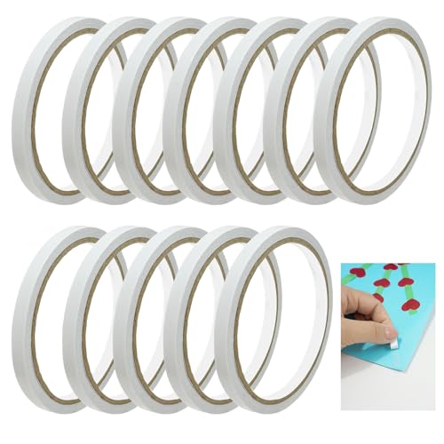 Wonvify 12 Rollen Selbstklebendes Klebeband zum Basteln, Dünnes Doppelseitige Klebebands schmal, zum Basteln, Sammelalbum, Handarbeit, Tapeten, Kartenherstellung, 8MM x 10 Meter von Wonvify