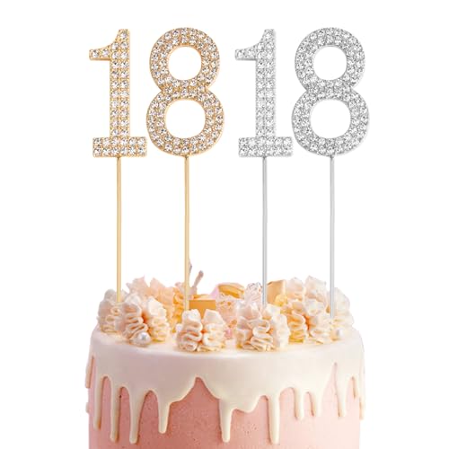 Wonvify 18 Zahlen Strass Kuchen Topper - Geburtstag Dekorationen für Party, Karte und Kuchen (Gold/Silber) von Wonvify