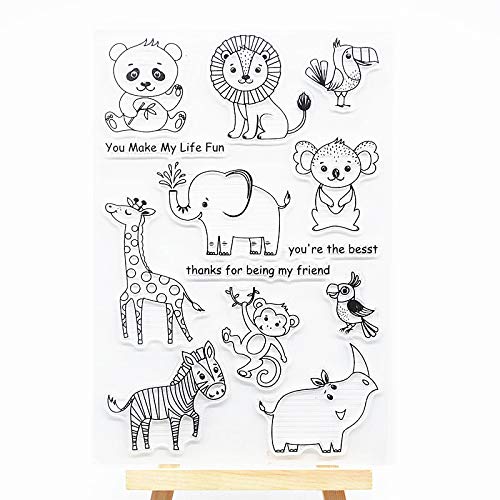 WooYangFun Craft transparenter Stempel für Grußkarten, Dekoration und Scrapbooking, 11 x 15 cm, Giraffe, Zebra, Löwe, Elefant, Tiere, 1 Stück von WooYangFun