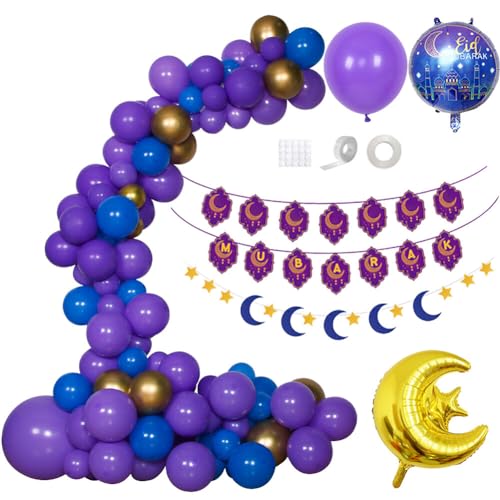 Wooauto Ramadan Feier Dekoration Eid Mubarak Banner Eid Luftballons Gold Konfetti Helium Ballons und Eid Folienballon Stern und Mond Girlande Eid Mubarak Deko für Muslim Eid Party Dekoration,Typ 2 von Wooauto