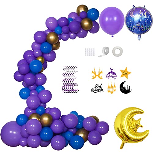 Wooauto Ramadan Feier Dekoration Eid Mubarak Banner Eid Luftballons Gold Konfetti Helium Ballons und Eid Folienballon Stern und Mond Girlande Eid Mubarak Deko für Muslim Eid Party Dekoration,Typ 3 von Wooauto