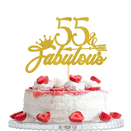 55 & Fabulous Cake Topper 55th Birthday / Hochzeit / Jahrestag / Party Dekorationen - Cheers to 55 Years - Gold Glitter von Woobobii