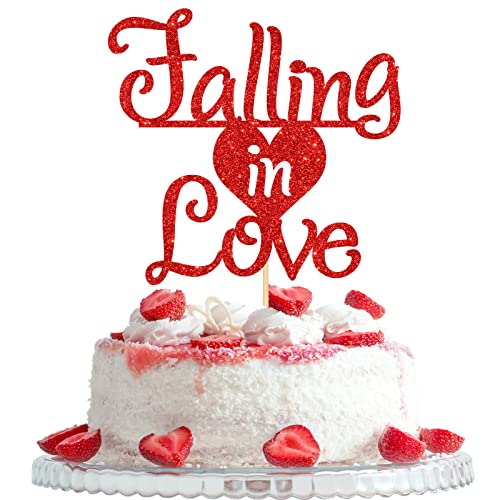 Falling in Love Kuchendekoration, Verlobung, Hochzeit, Jahrestag, Brautparty, Partydekoration, roter Glitzer Falling in Love Kuchendekoration, Verlobung, Hochzeit, Jahrestag, Brautparty, Partydekoration, roter Glitzer von Woobobii